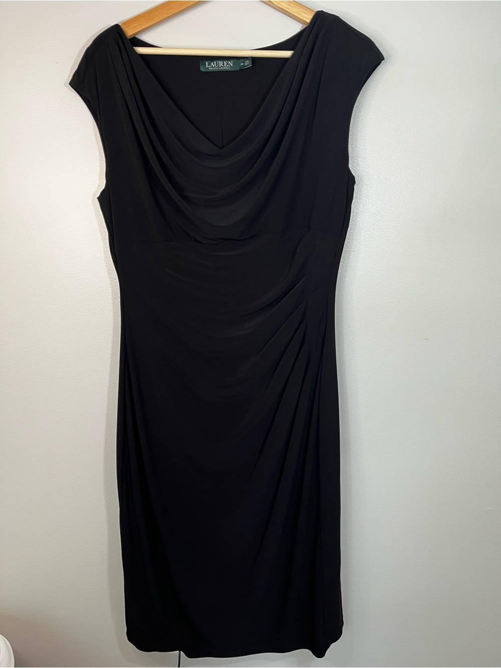 Lauren Ralph Lauren Classic Black Drape Neck Sleeveless Sheath Dress Women’s 12